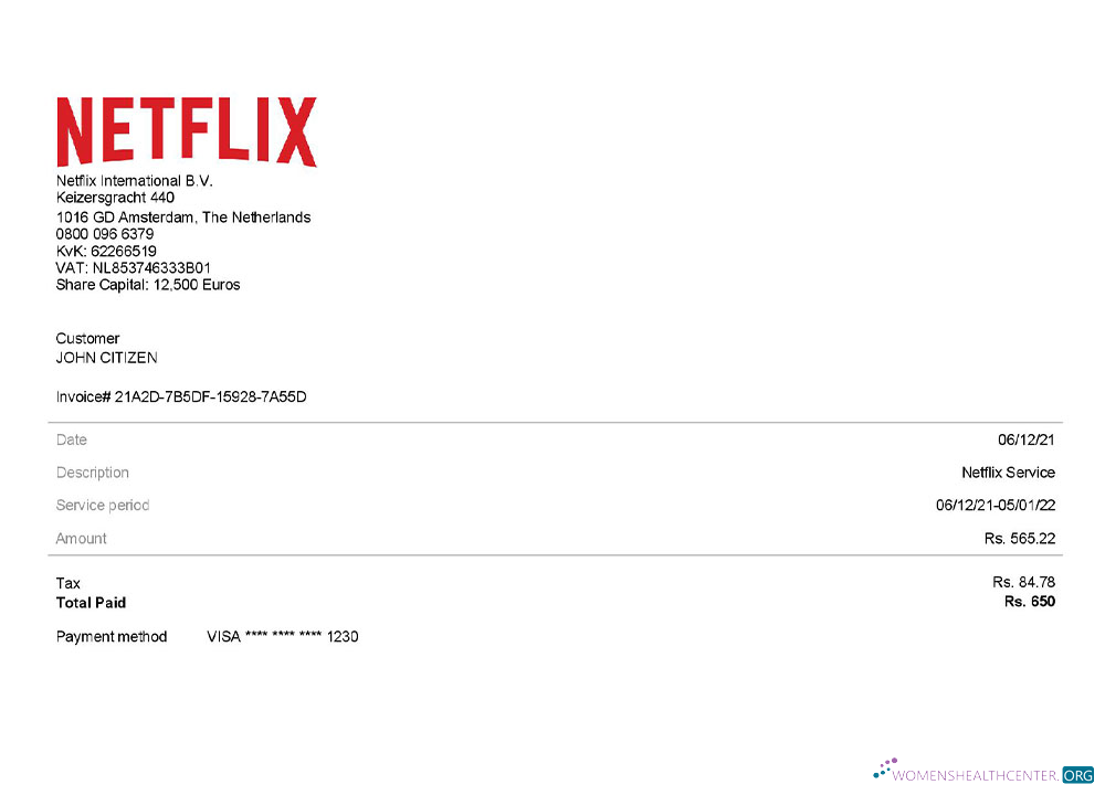 Download USA Netflix invoice template Photoshop template